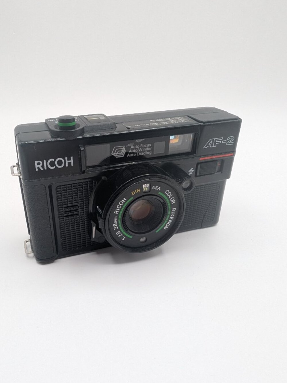Ricoh AF-2 35mm Film Camera Color Rikenon 38mm f2.8 Lens Auto Focus Black Tested